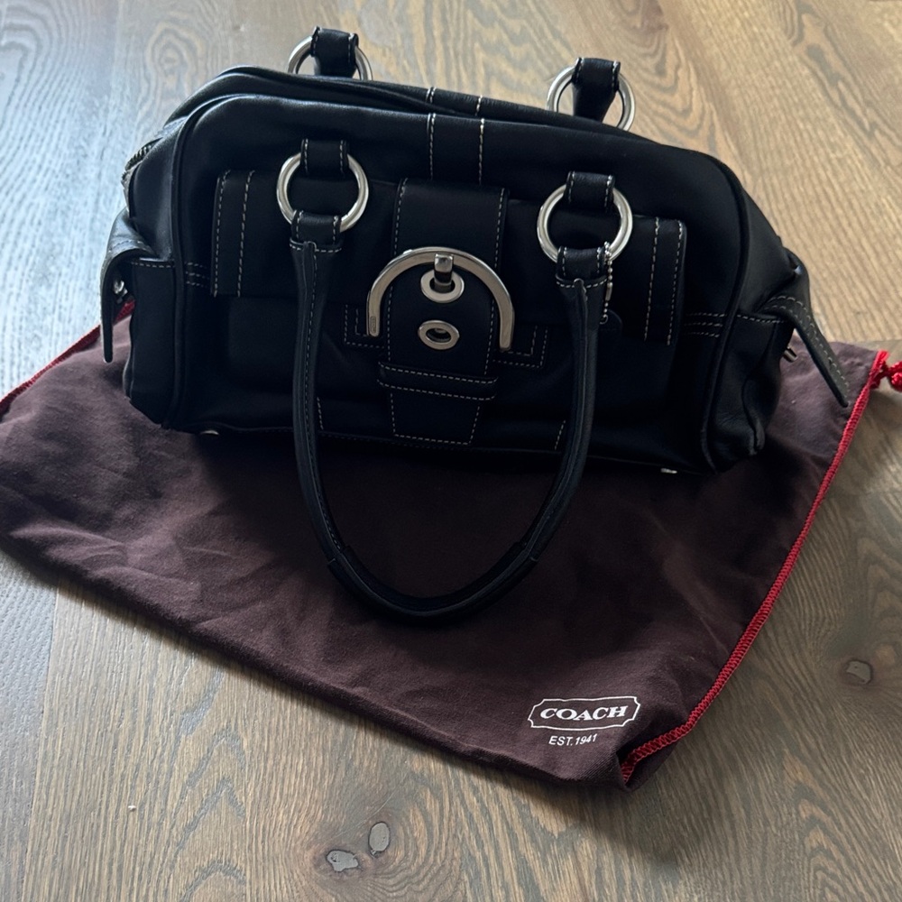 Coach Black Leather Satchel with Silver Hardware
